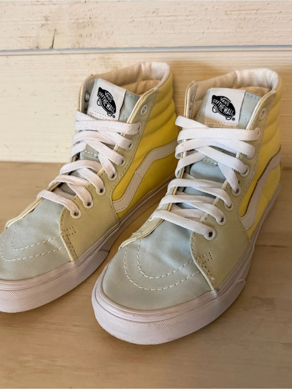 Vans Sk8-Hi Shoes Womens Size 7 Mens Size 5.5 Yellow Blue High Top Skate Lace Up
